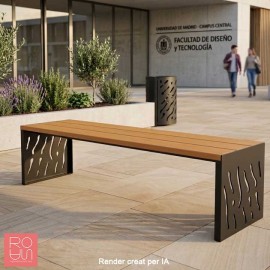 Banqueta urbana Venècia d'acer i fusta exòtica